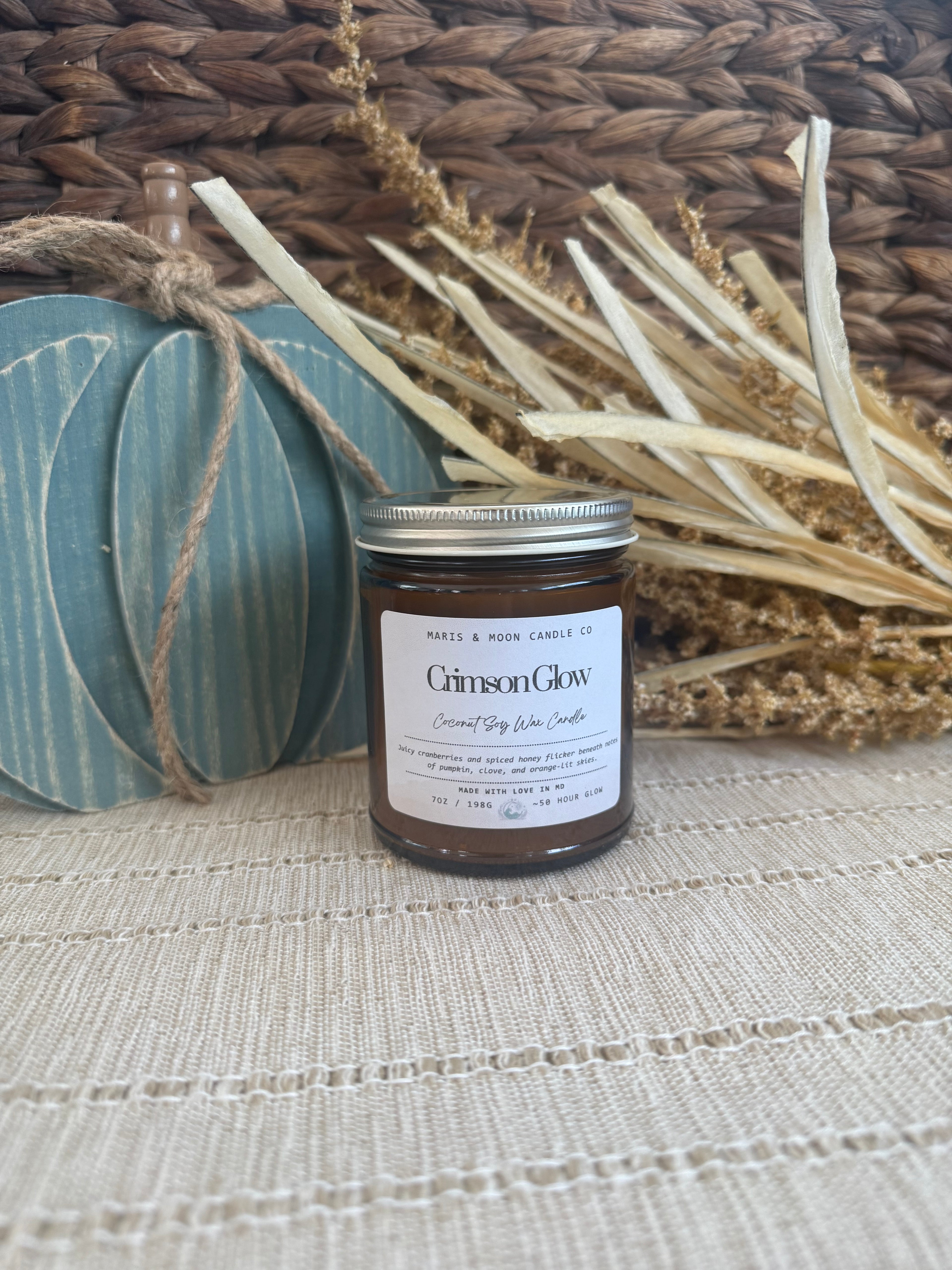 Crimson Glow 7oz Amber jar candle with crystals