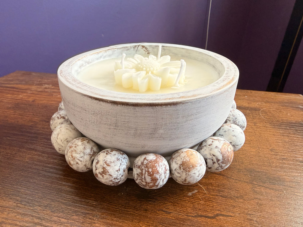 Three wick white boho dough bowl 14 oz candle