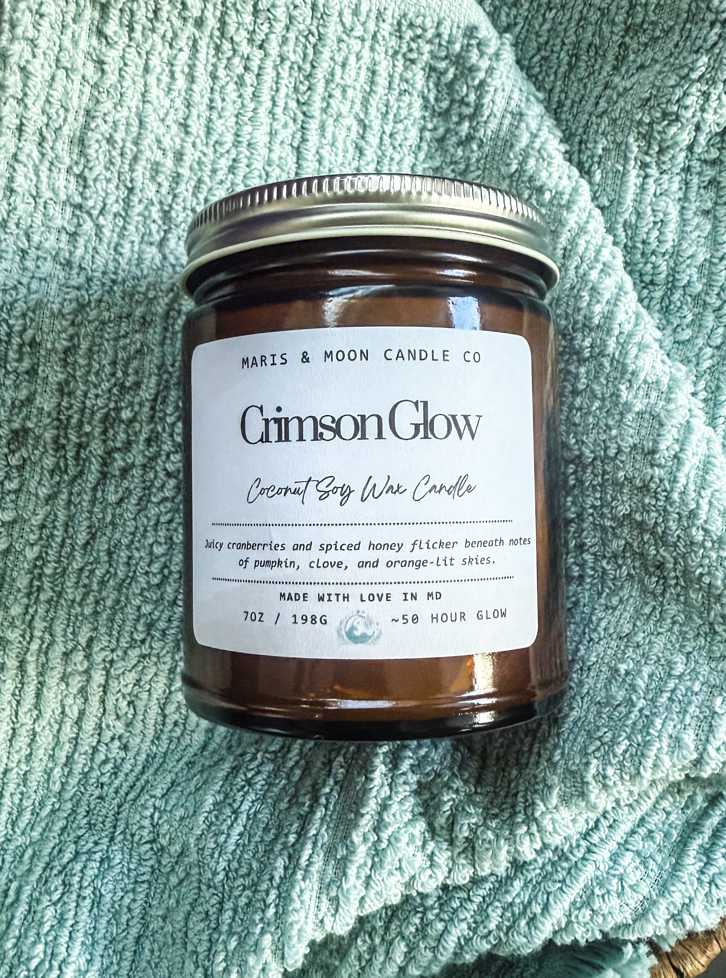 Crimson Glow 7oz Amber jar candle with crystals