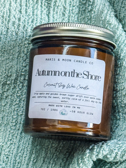 Autumn on the Shore 7oz Amber jar candle with crystals