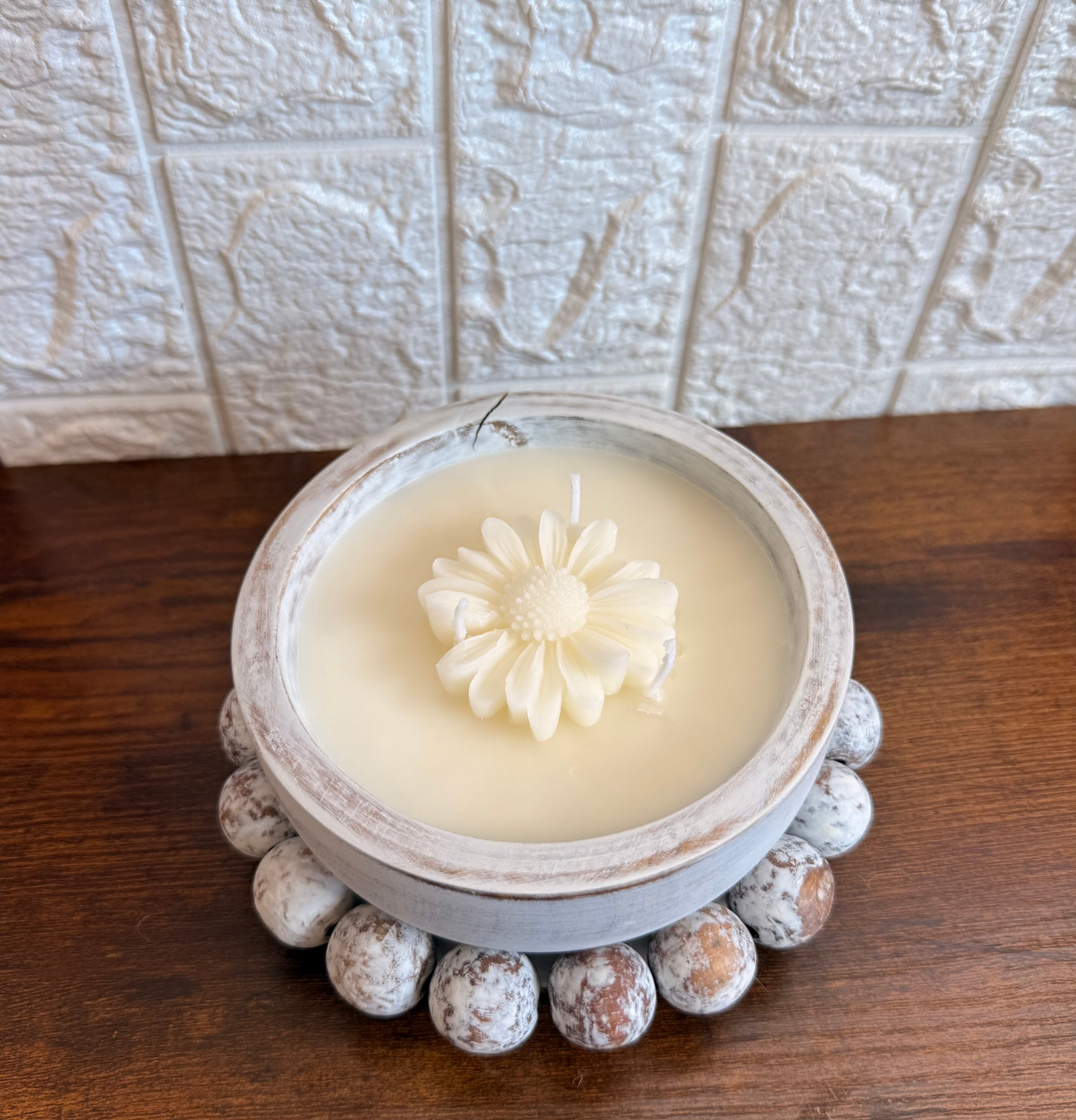 Three wick white boho dough bowl 14 oz candle