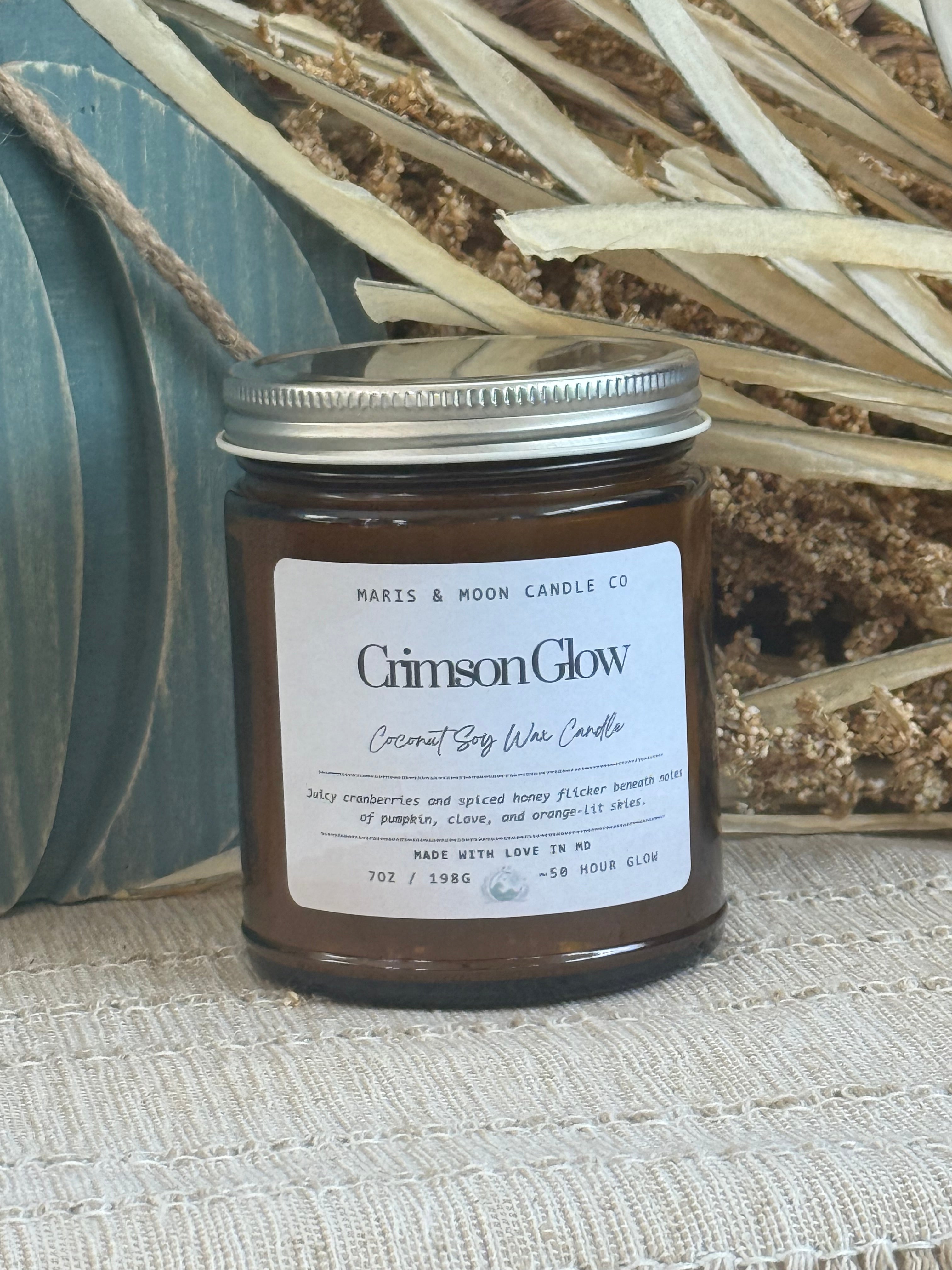 Crimson Glow 7oz Amber jar candle with crystals