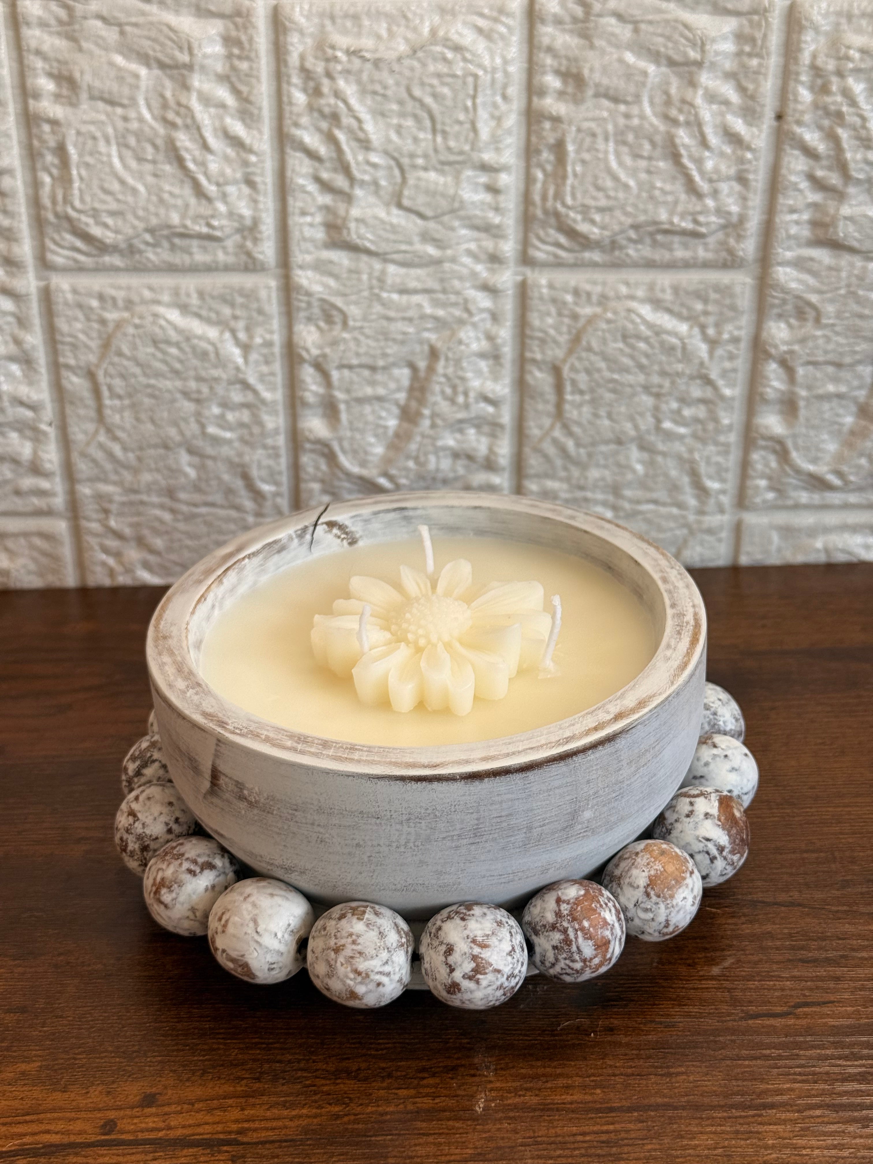 Three wick white boho dough bowl 14 oz candle