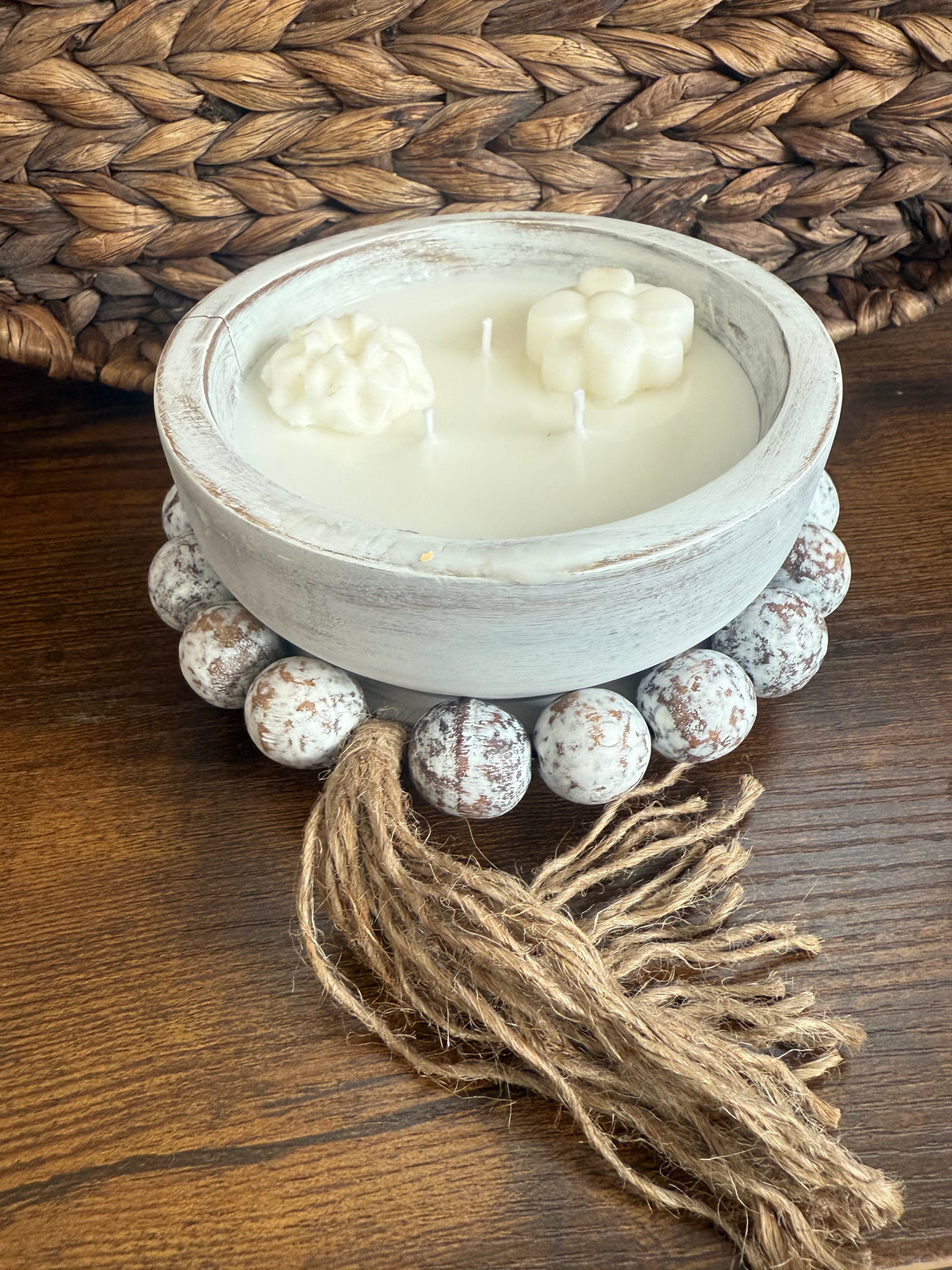 Three wick white boho dough bowl 14 oz candle