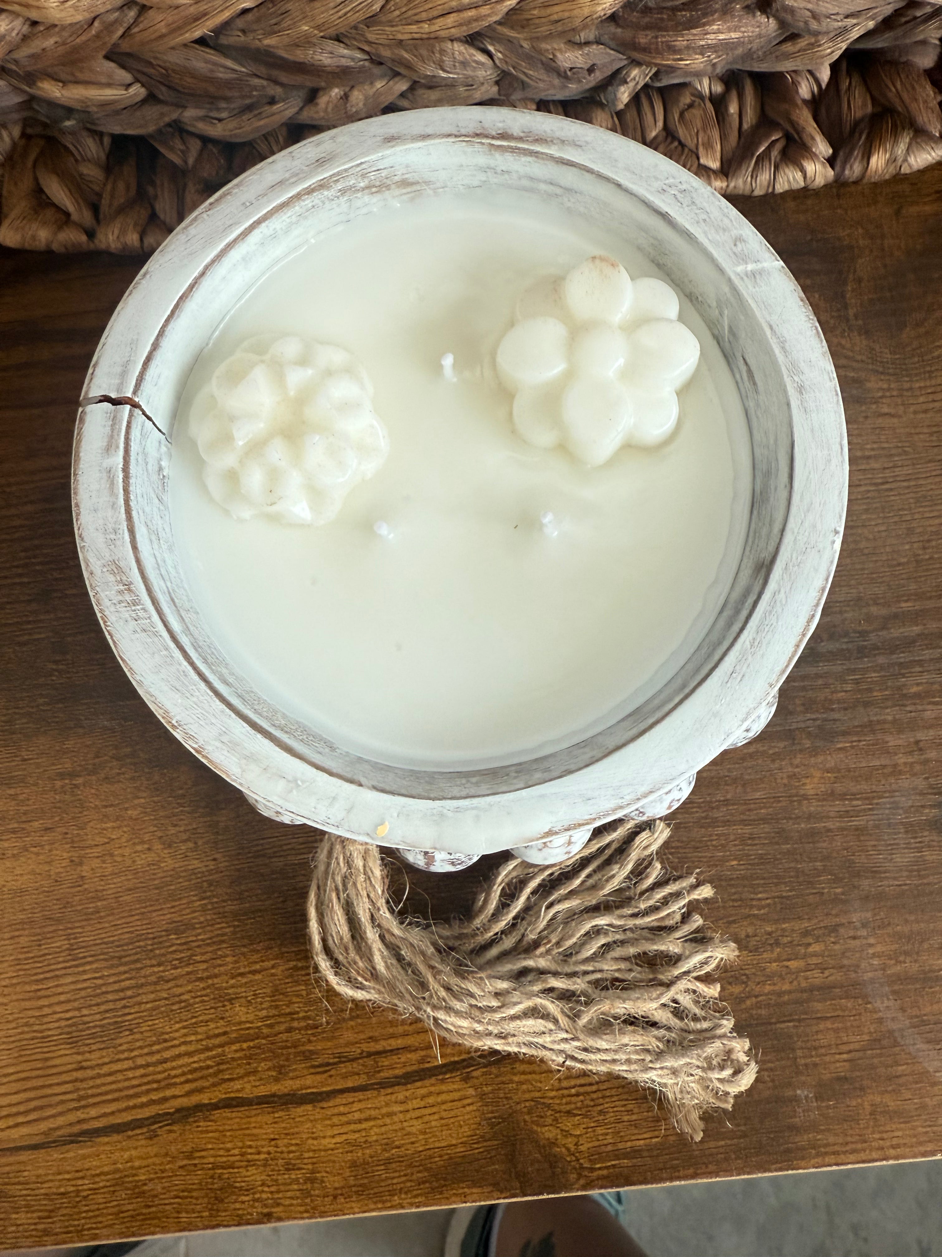 Three wick white boho dough bowl 14 oz candle
