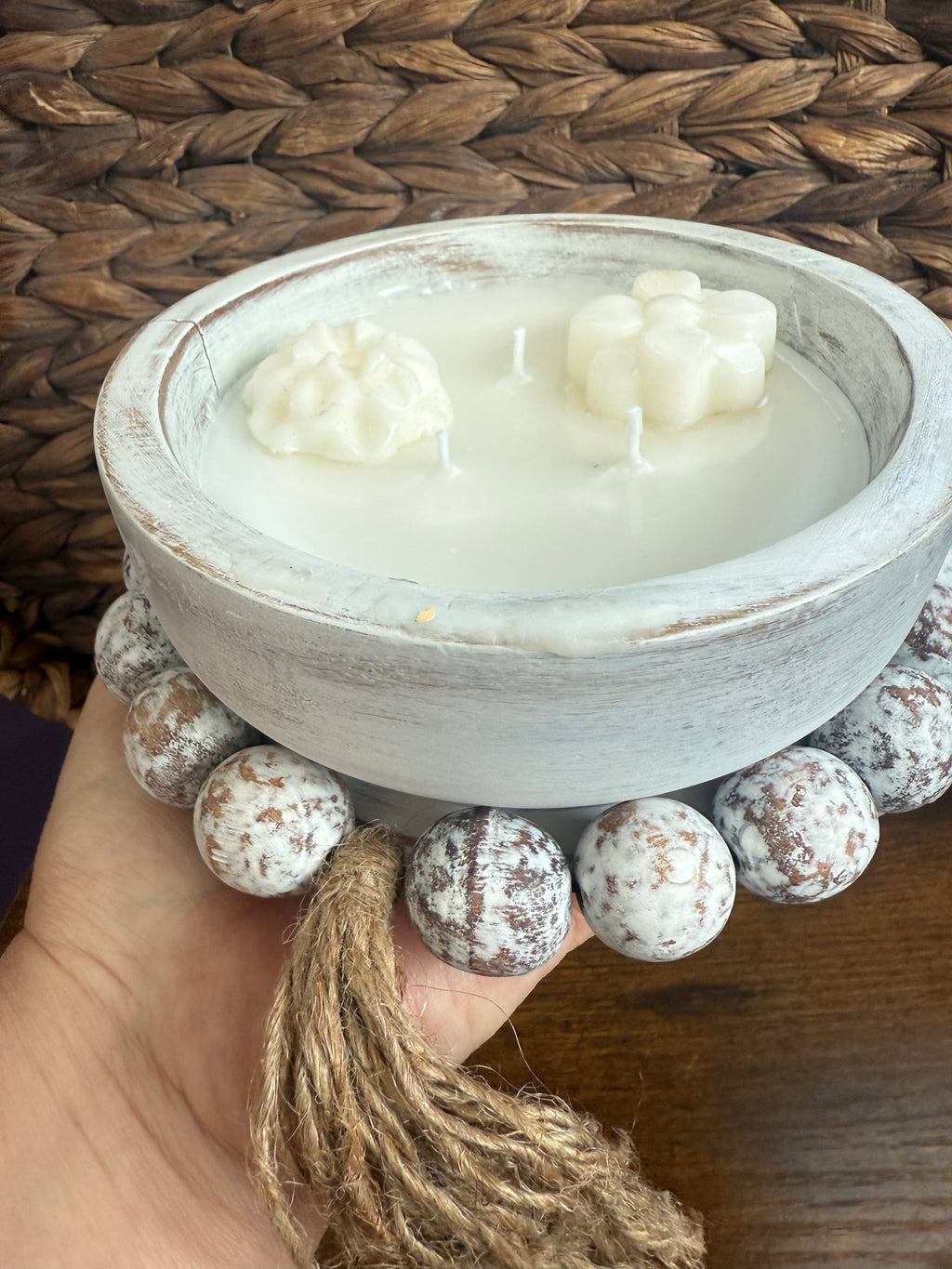 Three wick white boho dough bowl 14 oz candle