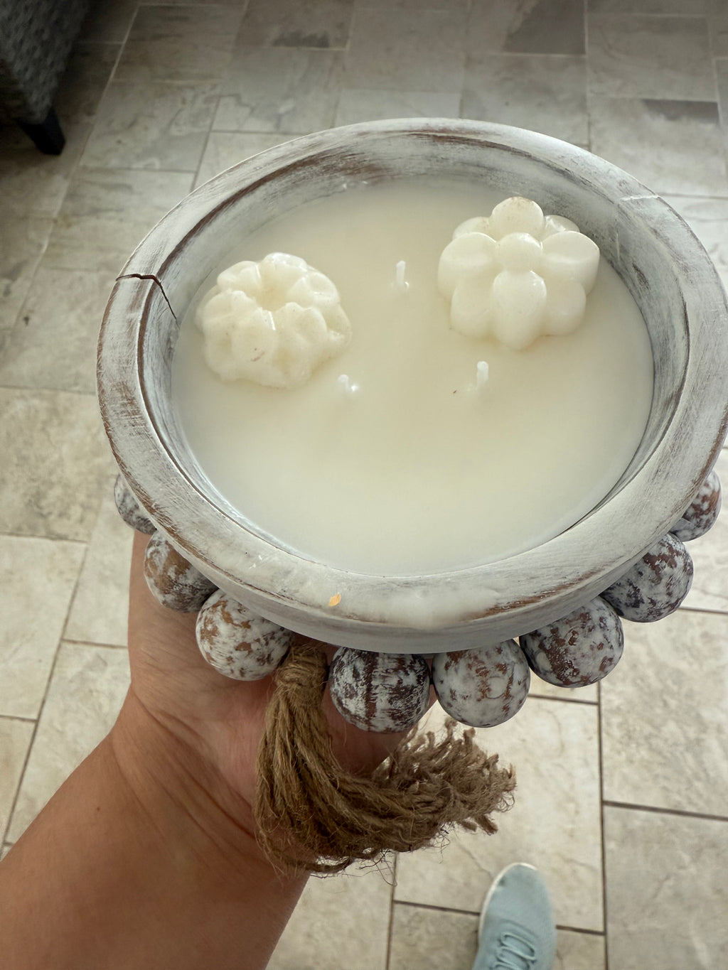Three wick white boho dough bowl 14 oz candle