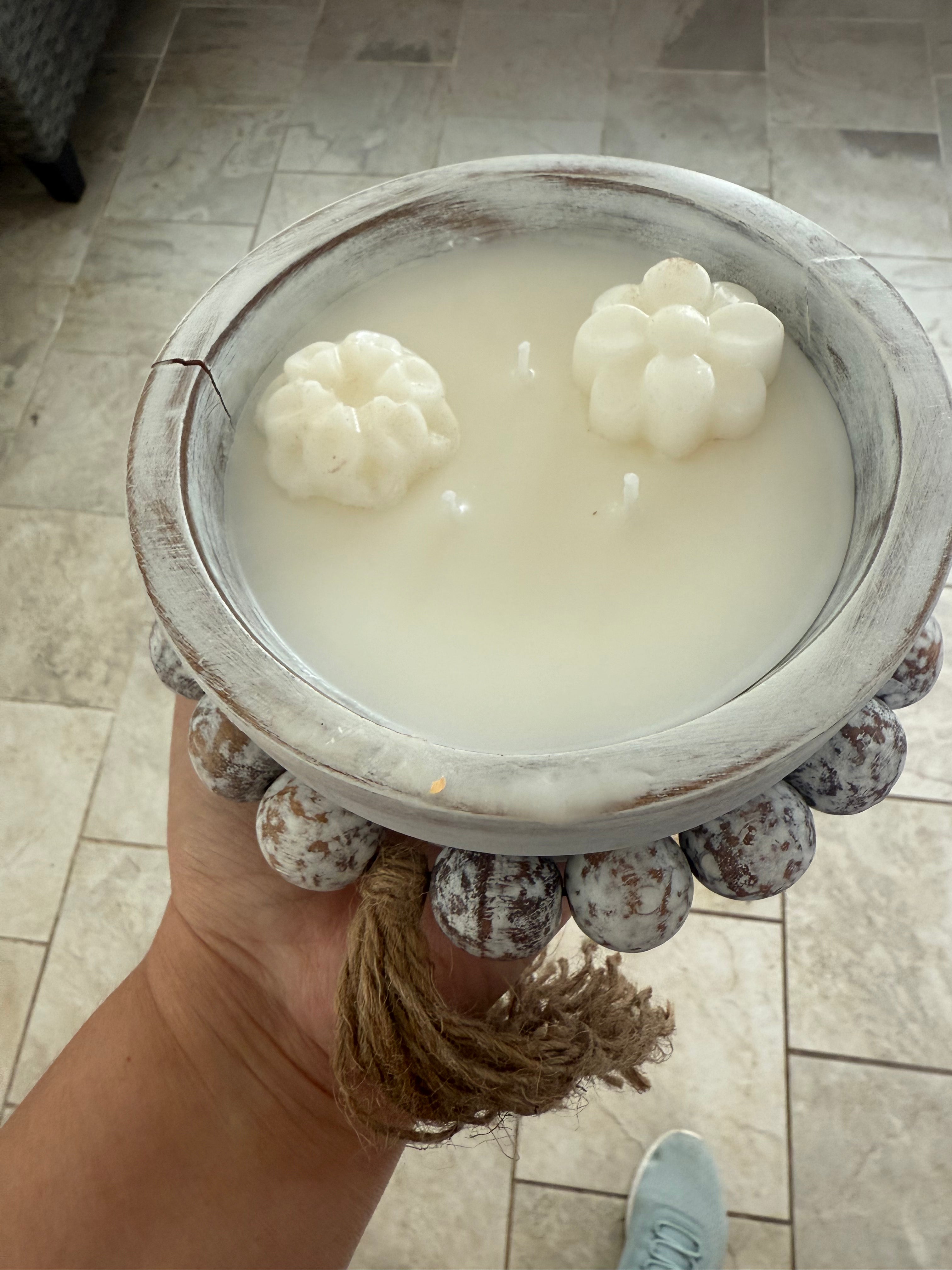 Three wick white boho dough bowl 14 oz candle