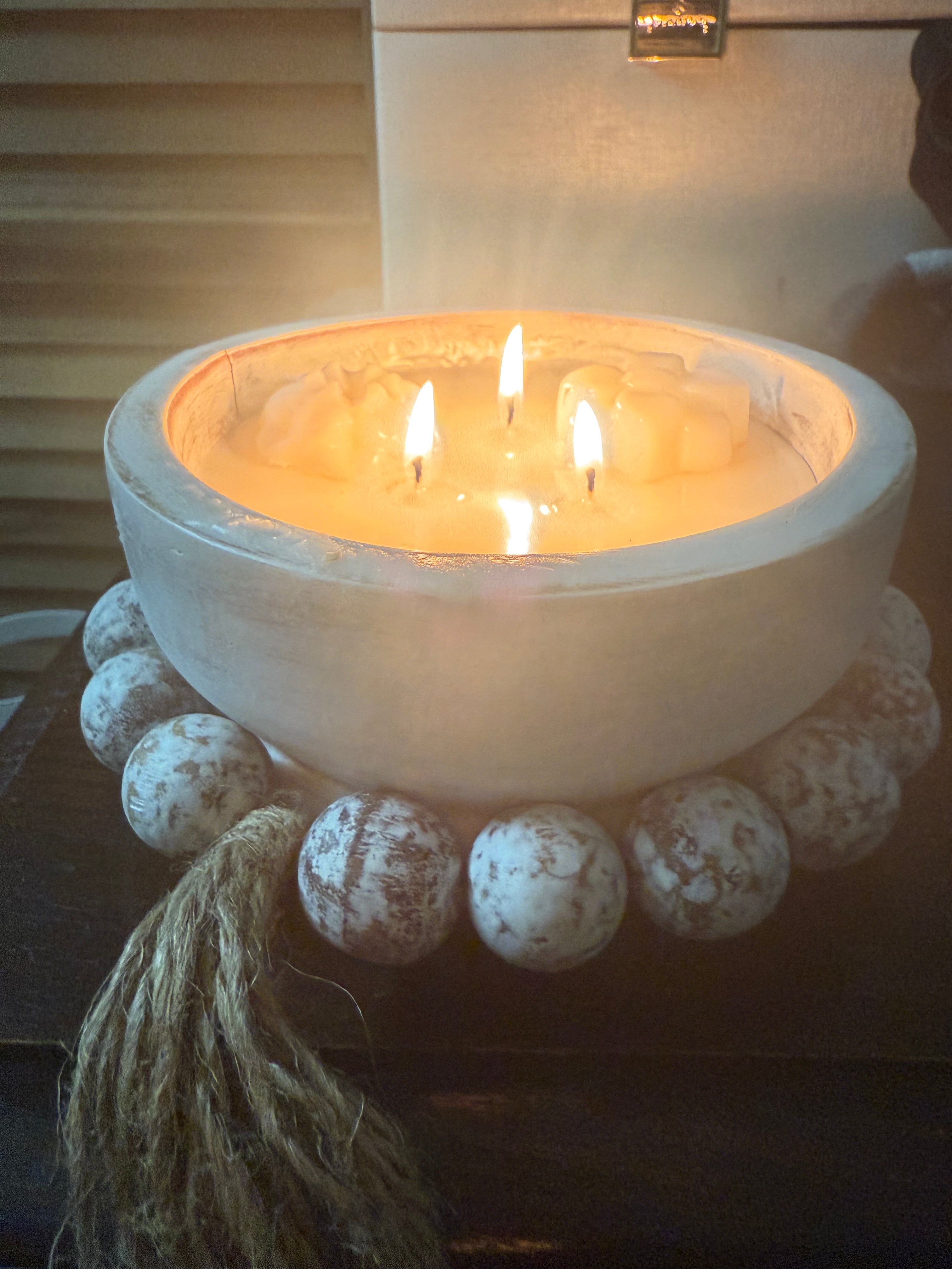 Three wick white boho dough bowl 14 oz candle