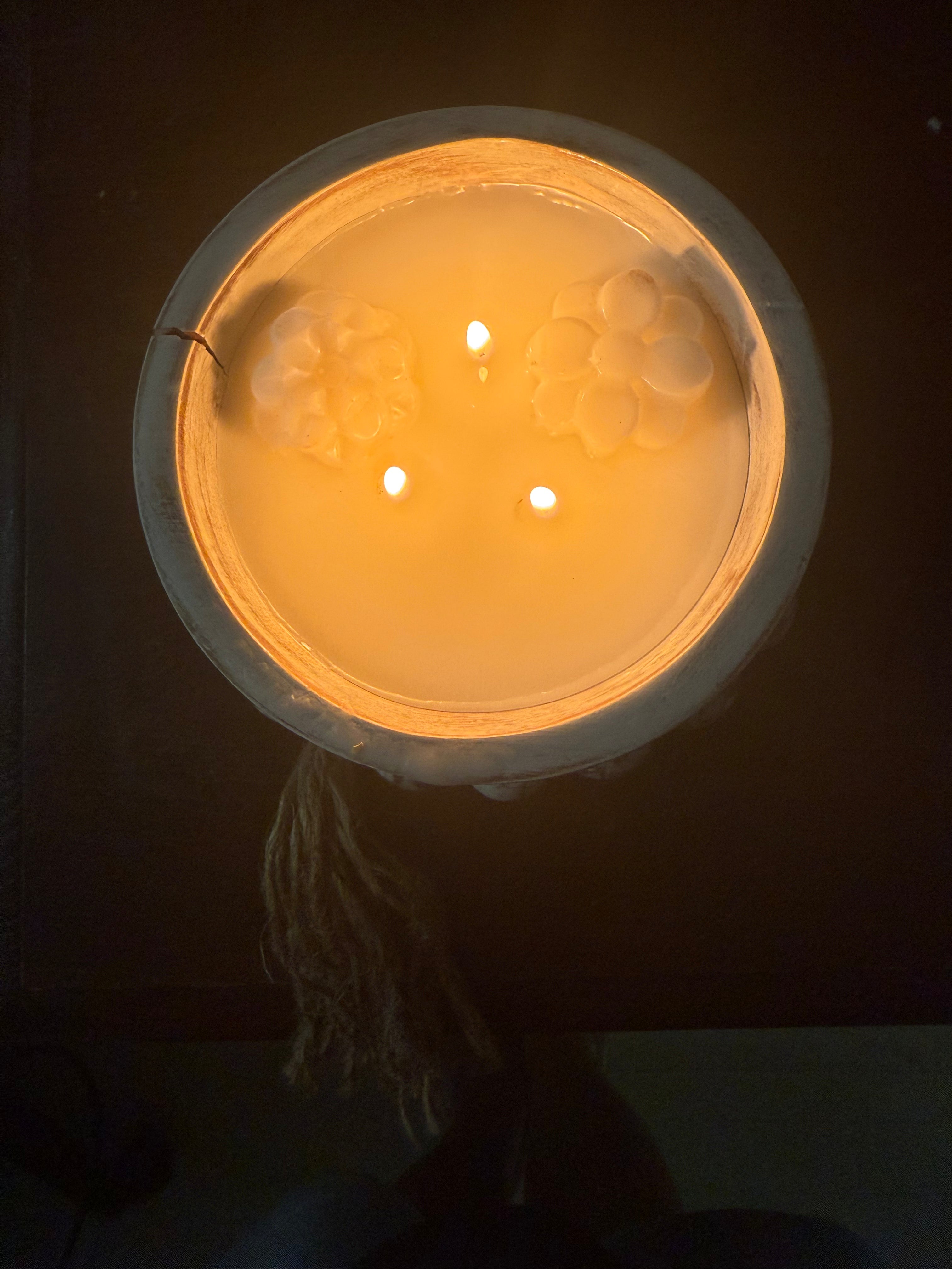 Three wick white boho dough bowl 14 oz candle